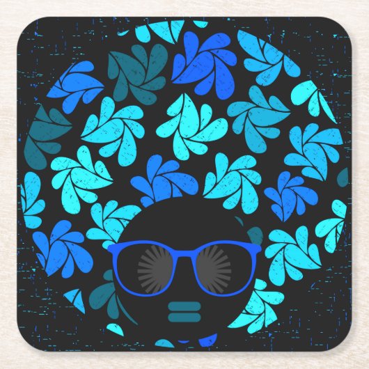 Afro Diva Blauw Kartonnen Onderzetters (Voorkant)