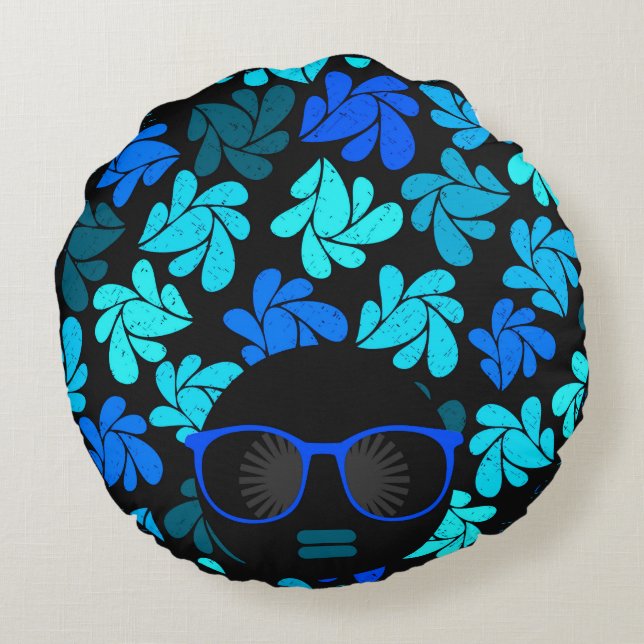 Afro Diva Blauw  Rond Kussen (Achterkant)