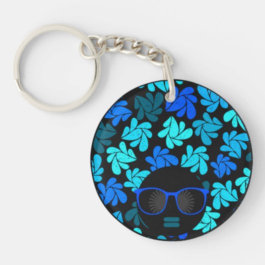 Afro Diva Blauw  Sleutelhanger (Voorkant)