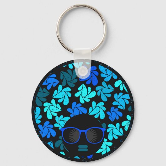 Afro Diva Blauw  Sleutelhanger (Voorkant)