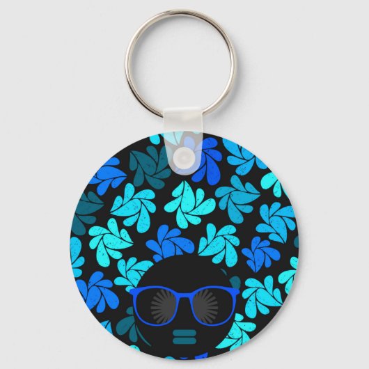 Afro Diva Blauw  Sleutelhanger (Voorkant)