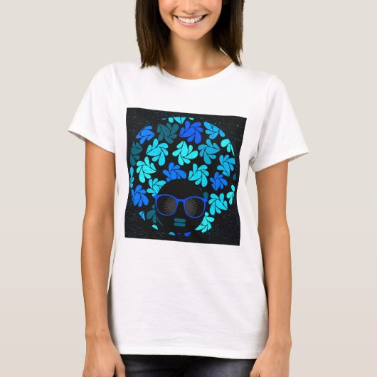 Afro Diva Blauw  T-shirt (Voorkant)
