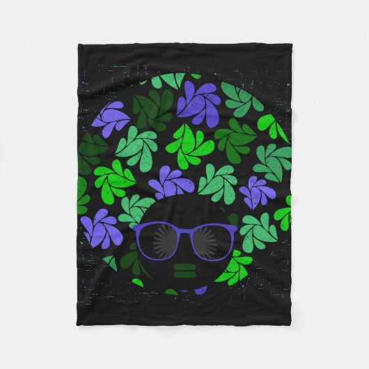 Afro Diva Green & Blue Fleece Deken (Voorkant)