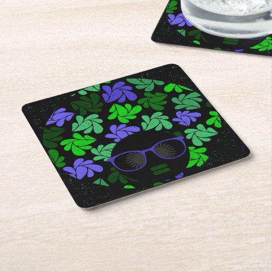 Afro Diva Green & Blue Kartonnen Onderzetters (Schuin)