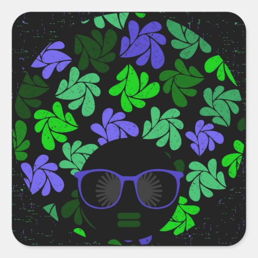 Afro Diva Green & Blue Vierkante Sticker (Voorkant)