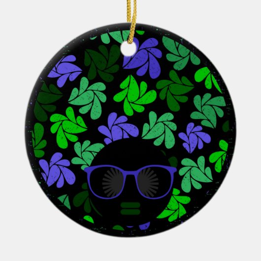 Afro Diva Groen & Blauw Keramisch Ornament (Voorkant)