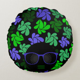Afro Diva Groen & Blauw Rond Kussen
