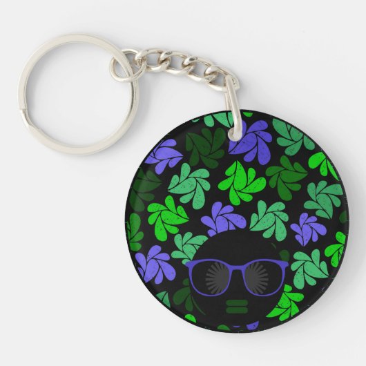 Afro Diva Groen & Blauw Sleutelhanger (Voorkant)