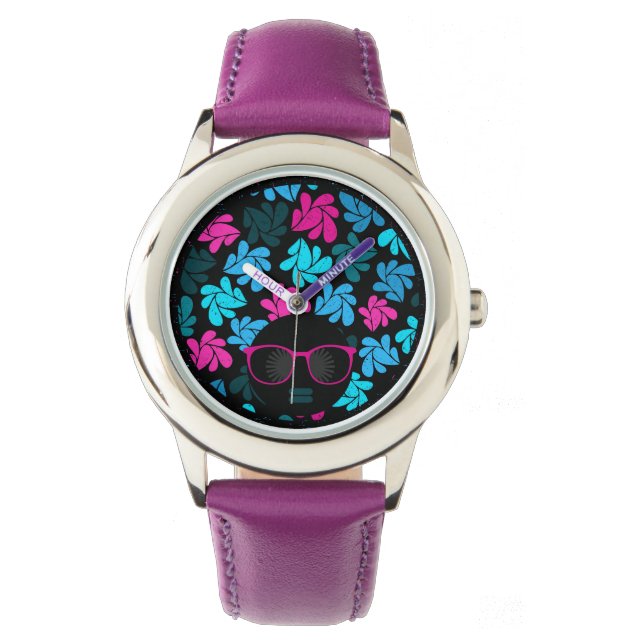 Afro Diva Heet Roze & Turkoois Horloge (Voorkant)