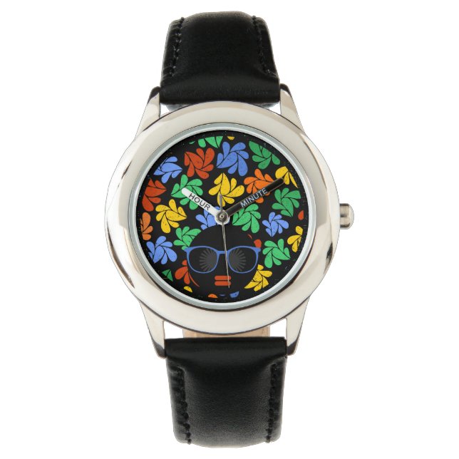Afro Diva Regenboog Horloge (Voorkant)