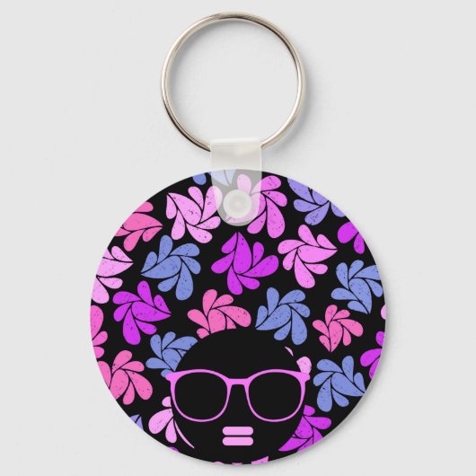 Afro Diva Roze Lavendel Blauw Sleutelhanger (Voorkant)