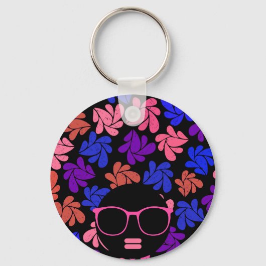 Afro Diva Roze Lavendel Blauw Sleutelhanger (Voorkant)