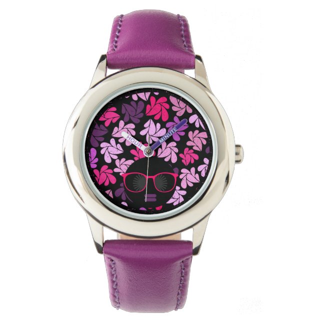 Afro Diva Roze Paarse Lavendel Horloge (Voorkant)