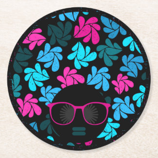 Afro Diva Turquoise & Hot Pink Ronde Kartonnen Onderzetter