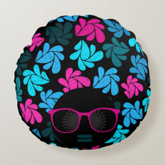 Afro Diva Turquoise & Hot Pink Ronde Kussen