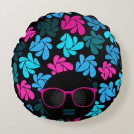 Afro Diva Turquoise & Hot Roze Rond Kussen