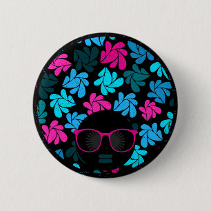 Afro Diva Turquoise & Hot Roze Ronde Button 5,7 Cm