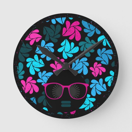 Afro Diva Turquoise & Hot Roze Ronde Klok (Voorkant)