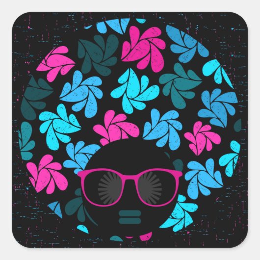 Afro Diva Turquoise & Hot Roze Vierkante Sticker (Voorkant)