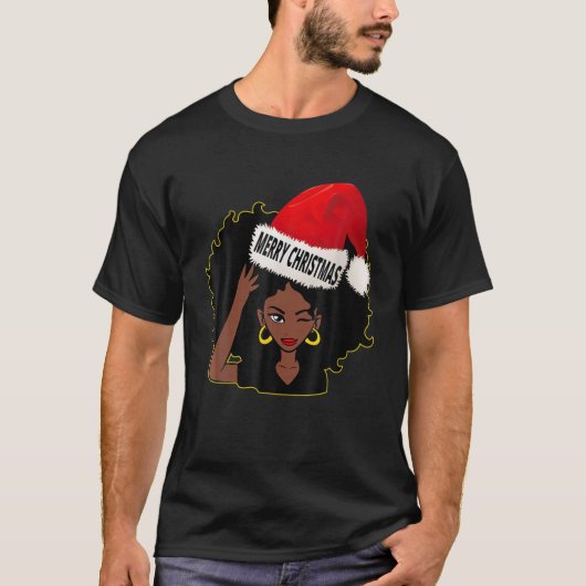 Afro Diva Winking Eye Merry Kerstmelanin Quee T-shirt (Voorkant)