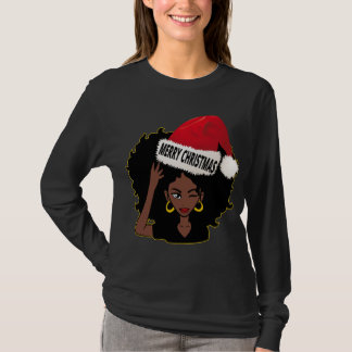 Afro Diva Winking Eye Merry Kerstmelanin Quee T-shirt