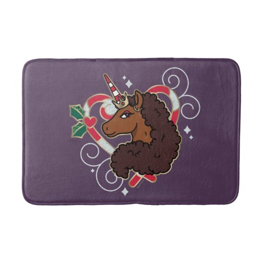 Afro Eenhoorn Candy Cane Heart Holiday Badmat (Voorkant)