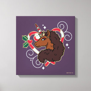 Afro Eenhoorn Candy Cane Heart Holiday Canvas Afdruk