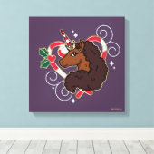 Afro Eenhoorn Candy Cane Heart Holiday Canvas Afdruk (Insitu (Houten vloer))