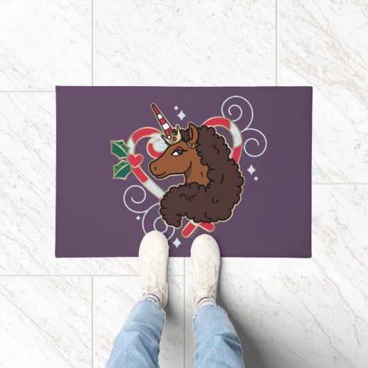 Afro Eenhoorn Candy Cane Heart Holiday Deurmat (Binnen)