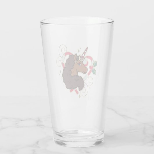 Afro Eenhoorn Candy Cane Heart Holiday Glas (Achterkant)