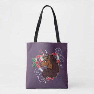 Afro Eenhoorn Candy Cane Heart Holiday Tote Bag