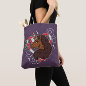 Afro Eenhoorn Candy Cane Heart Holiday Tote Bag (Dichtbij)