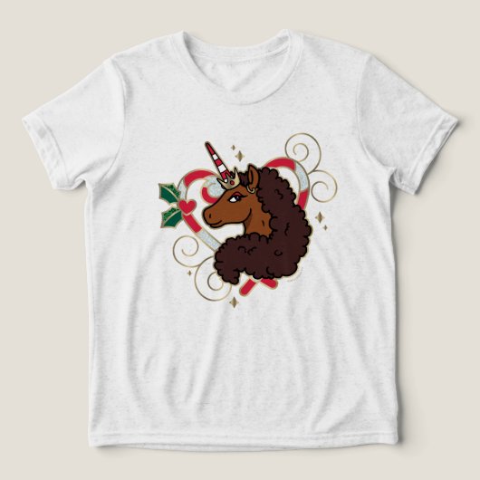 Afro Eenhoorn Candy Cane Heart Holiday Tri-Blend Shirt (Design voorkant)