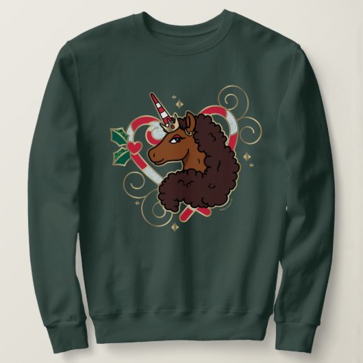 Afro Eenhoorn Candy Cane Heart Holiday Trui (Design voorkant)