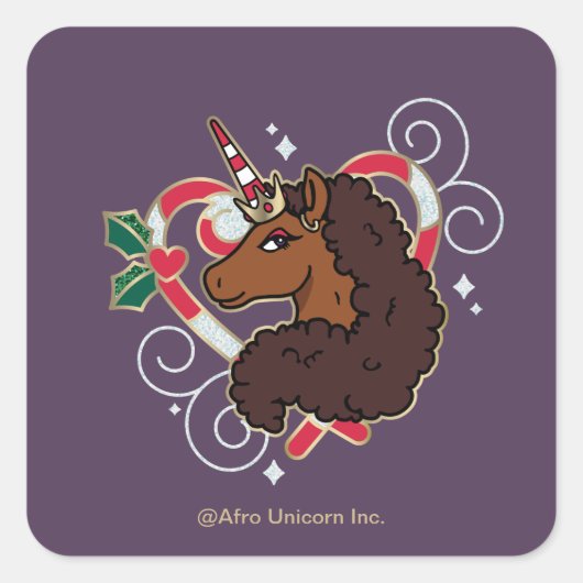 Afro Eenhoorn Candy Cane Heart Holiday Vierkante Sticker (Voorkant)