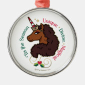 Afro Eenhoorn 'Dit is het Seizoen Vakantie Eenhoor Metalen Ornament (Voorkant)