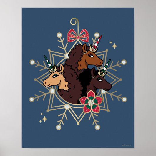 Afro Eenhoorn feestelijke vakantie magisch Poster (Voorkant)