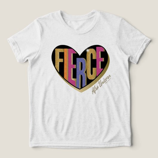 Afro Eenhoorn Fierce Heart Design Tri-Blend Shirt (Design voorkant)