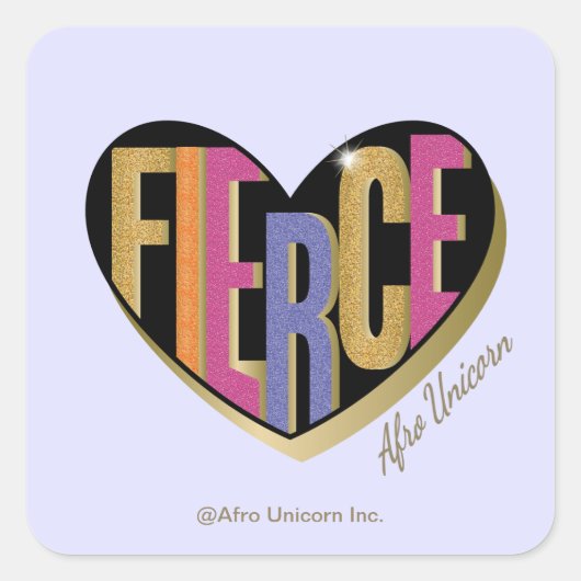 Afro Eenhoorn Fierce Heart Design Vierkante Sticker (Voorkant)