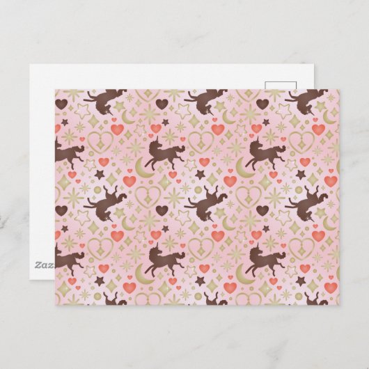 Afro Eenhoorn Hart & Sterren Roze Patroon Briefkaart (Voorkant / Achterkant)