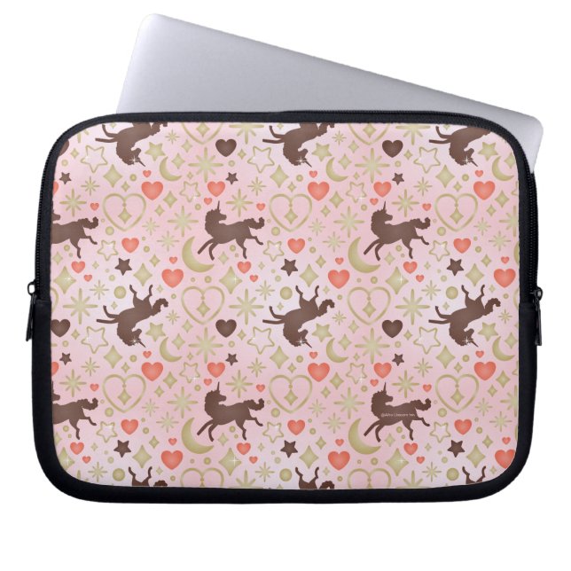 Afro Eenhoorn Hart & Sterren Roze Patroon Laptop Sleeve (Voorkant)