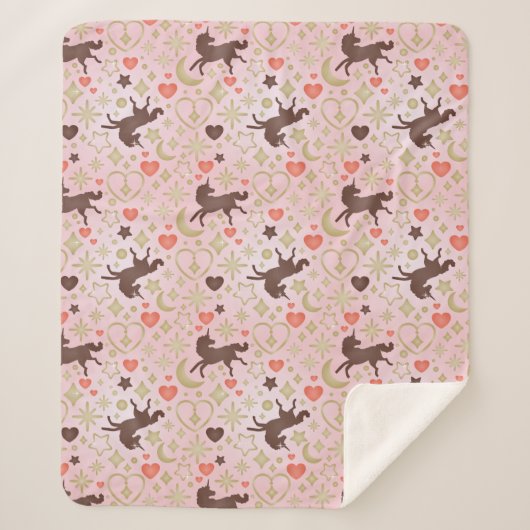 Afro Eenhoorn Hart & Sterren Roze Patroon Sherpa Deken (Voorkant)