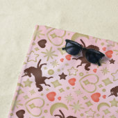 Afro Eenhoorn Hart & Sterren Roze Patroon Strandlaken (In situ)