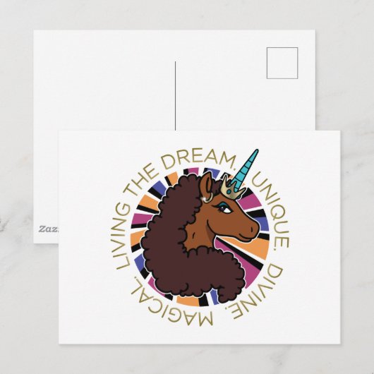 Afro Eenhoorn Living the Dream Design Briefkaart (Voorkant / Achterkant)