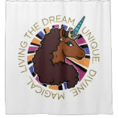 Afro Eenhoorn Living the Dream Design Douchegordijn (Voorkant)