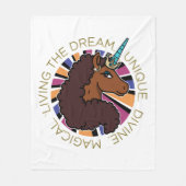 Afro Eenhoorn Living the Dream Design Fleece Deken (Voorkant)