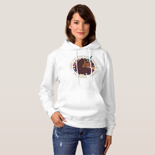 Afro Eenhoorn Living the Dream Design Hoodie (Voorkant volledig)
