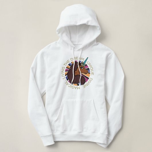 Afro Eenhoorn Living the Dream Design Hoodie (Design voorkant)