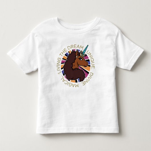 Afro Eenhoorn Living the Dream Design Kinder Shirts (Voorkant)