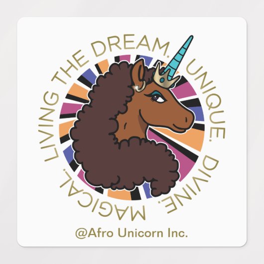 Afro Eenhoorn Living the Dream Design Labels (Design 2)